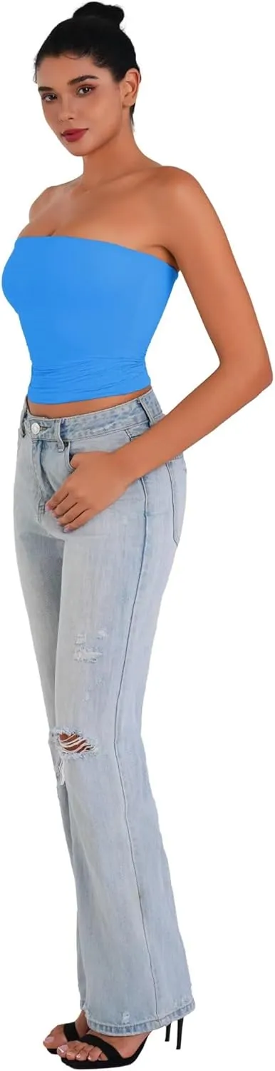 Sunzel Womens Strapless Sexy Tube Top Double Lined Sleeveless Crop Top Summer Basic Bandeau Tops for Layering or Going Out