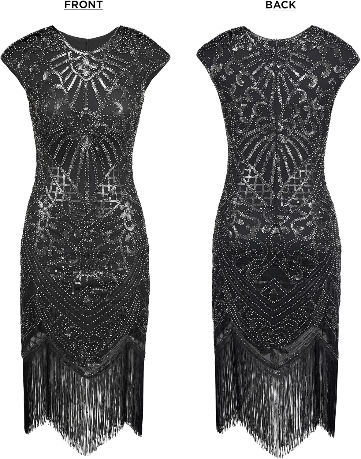 SWEETV Women's Flapper Dresses 1920s Great Gatsby Dresses Sequin Fringed Roaring 20s Cocktail Dress