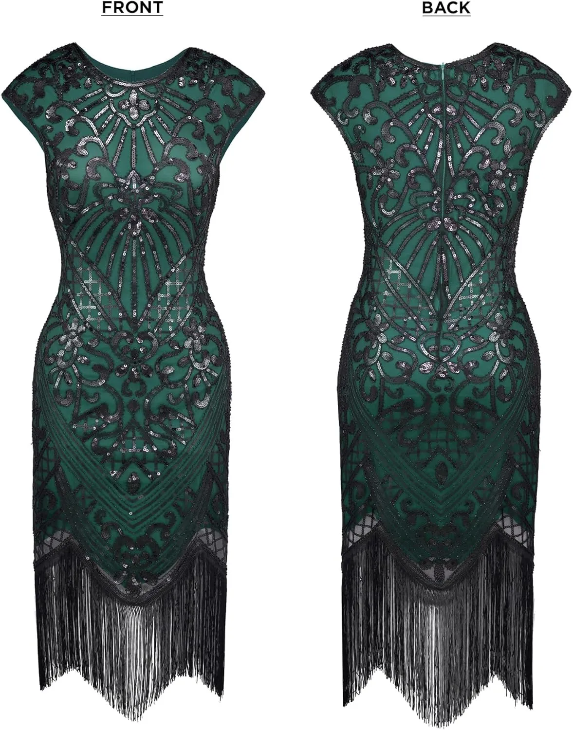 SWEETV Women's Flapper Dresses 1920s Great Gatsby Dresses Sequin Fringed Roaring 20s Cocktail Dress