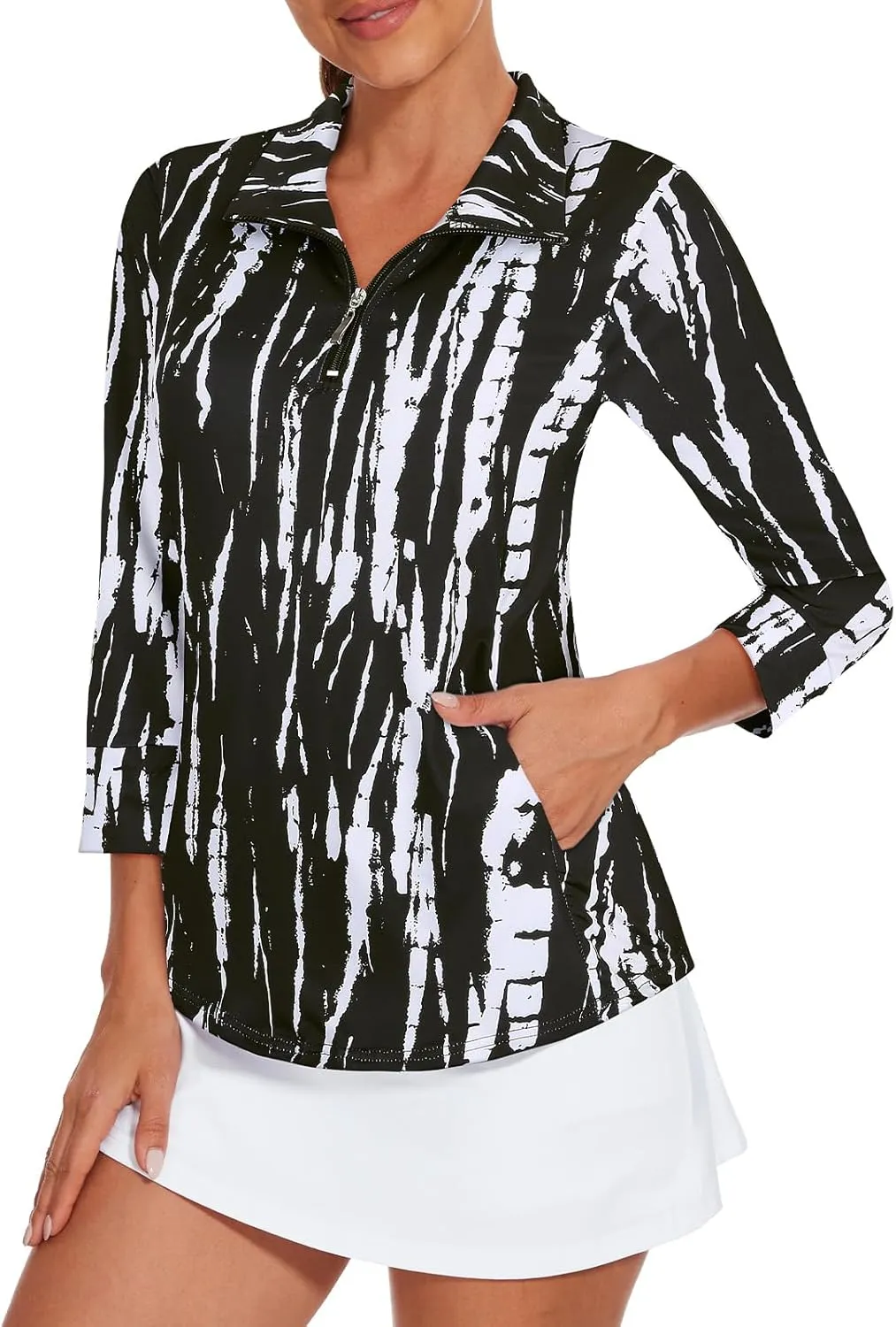 Viracy 3/4 Sleeve Womens Golf Shirts Quick Dry Quarter Zip Workout Tennis Polo Tops with Pocket