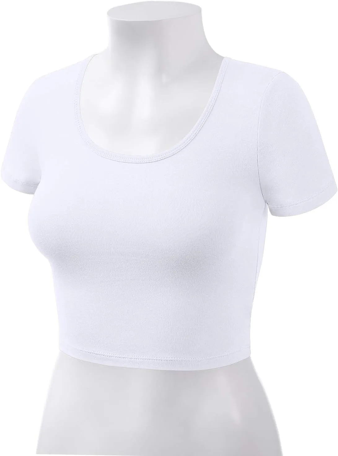 Women's Cotton Scoop Neck Crop Tops Short Sleeve Basic Casual Shirts Tops