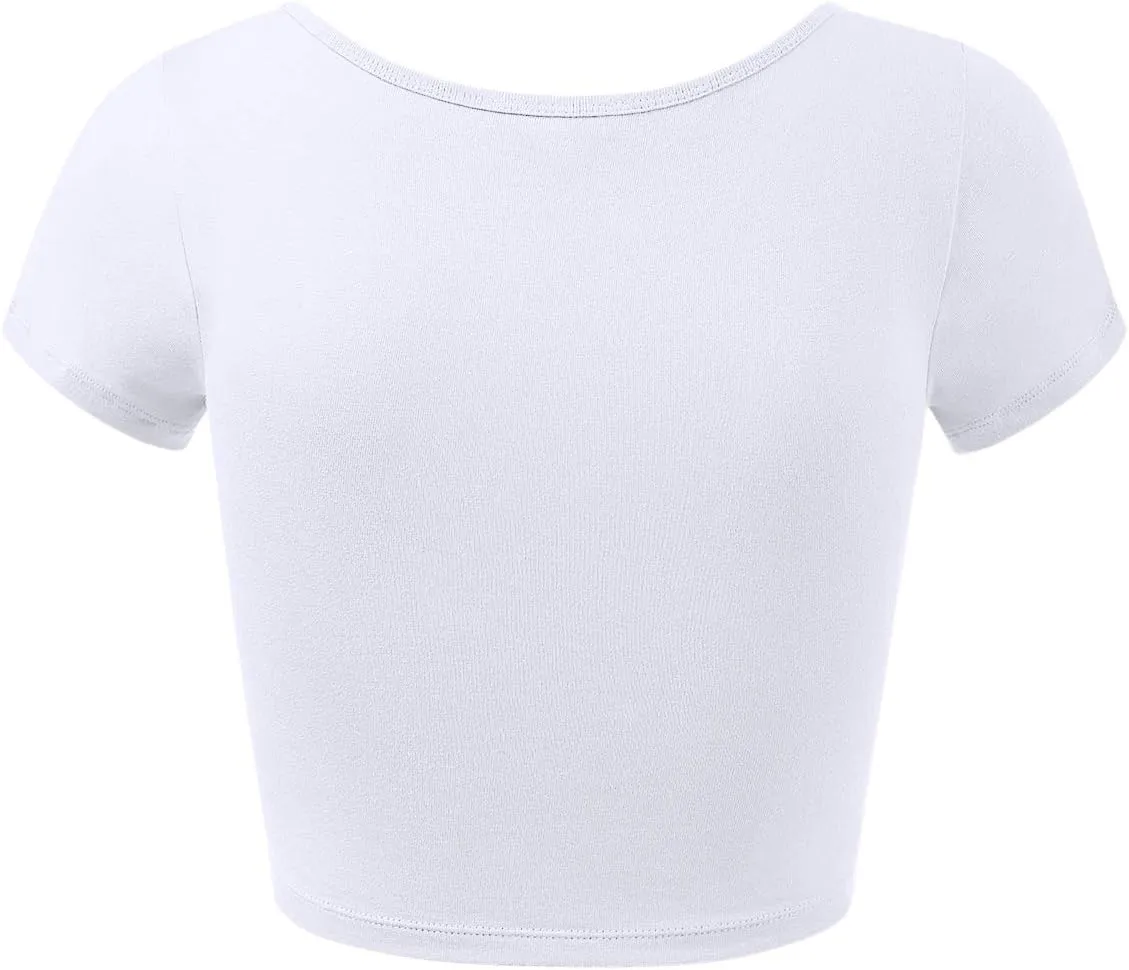 Women's Cotton Scoop Neck Crop Tops Short Sleeve Basic Casual Shirts Tops