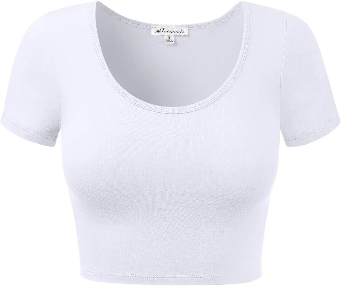 Women's Cotton Scoop Neck Crop Tops Short Sleeve Basic Casual Shirts Tops
