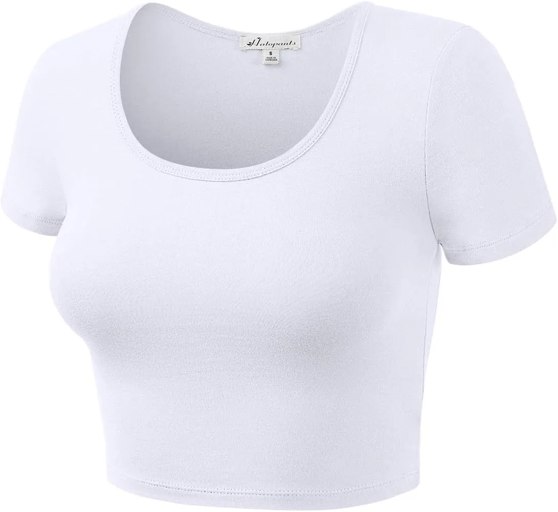 Women's Cotton Scoop Neck Crop Tops Short Sleeve Basic Casual Shirts Tops