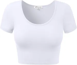 Women's Cotton Scoop Neck Crop Tops Short Sleeve Basic Casual Shirts Tops