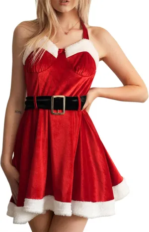 ZAFUL Women's Sexy Off Shoulder Velvet Back Lace Up Vintage Christmas Strapless Party Bodycon Mini Dress